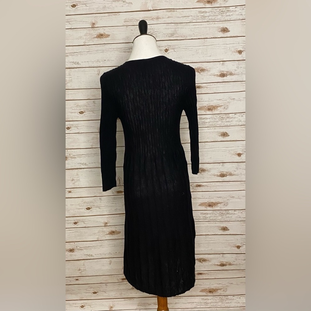 Eileen Fisher minimalist black Italian wool ribbed knit sweater dress Size XXS - Picture 5 of 6